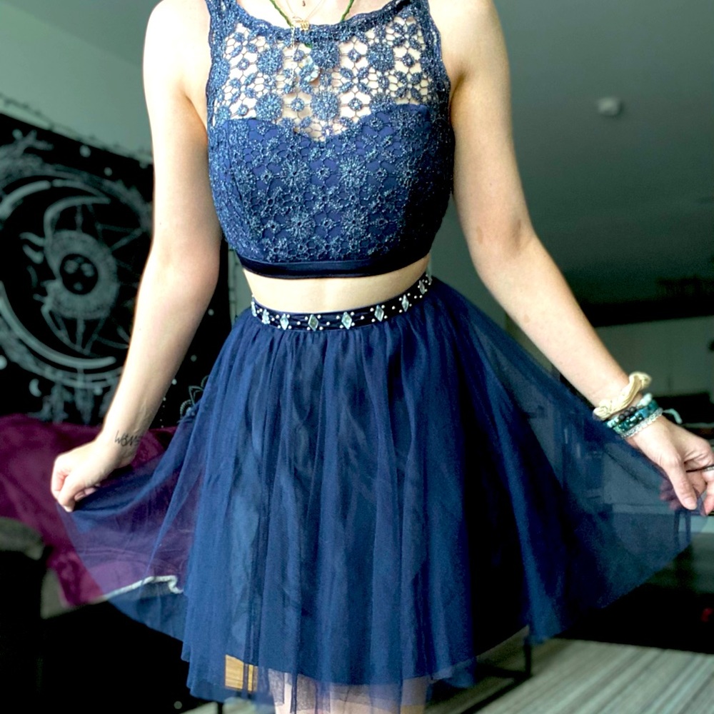 2 piece short/ mini prom dress in Navy blue